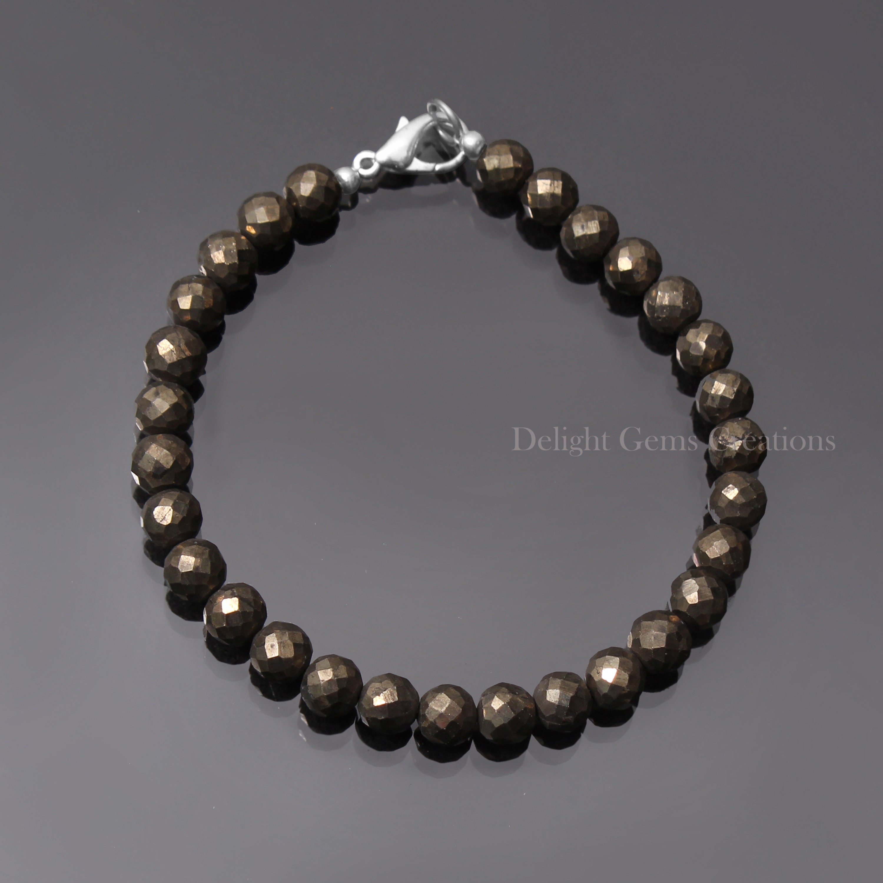 Golden Pyrite Beaded Bracelet, Faceted Round Beads (6.5 Mm)