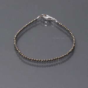 Golden Pyrite Beaded Bracelet, Micro Faceted, Dainty Party Jewelry