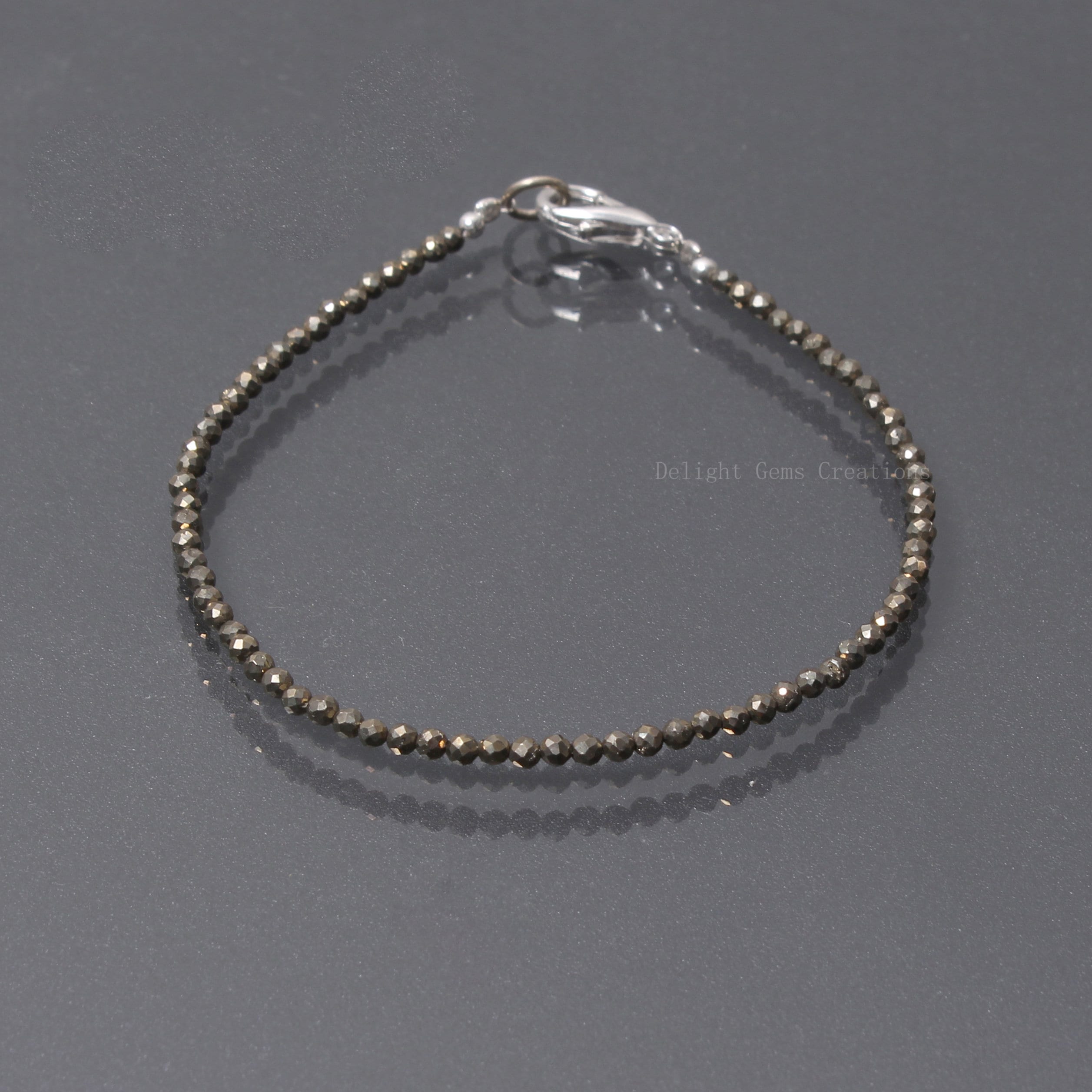 Golden Pyrite Beaded Bracelet, Micro Faceted, Dainty Party Jewelry