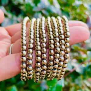 Golden Pyrite Crystal Bracelet: 1 Mini Pyrite Stone Beaded Natural Gemstone Jewelry 4mm