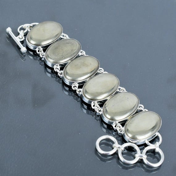 Handmade Pyrite Bracelet: 925 Sterling Silver Adjustable Chain