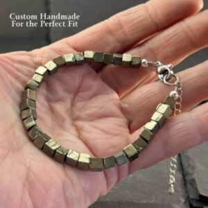 Handmade Pyrite Cube Bracelet: Gemstone Healing Crystal Jewelry