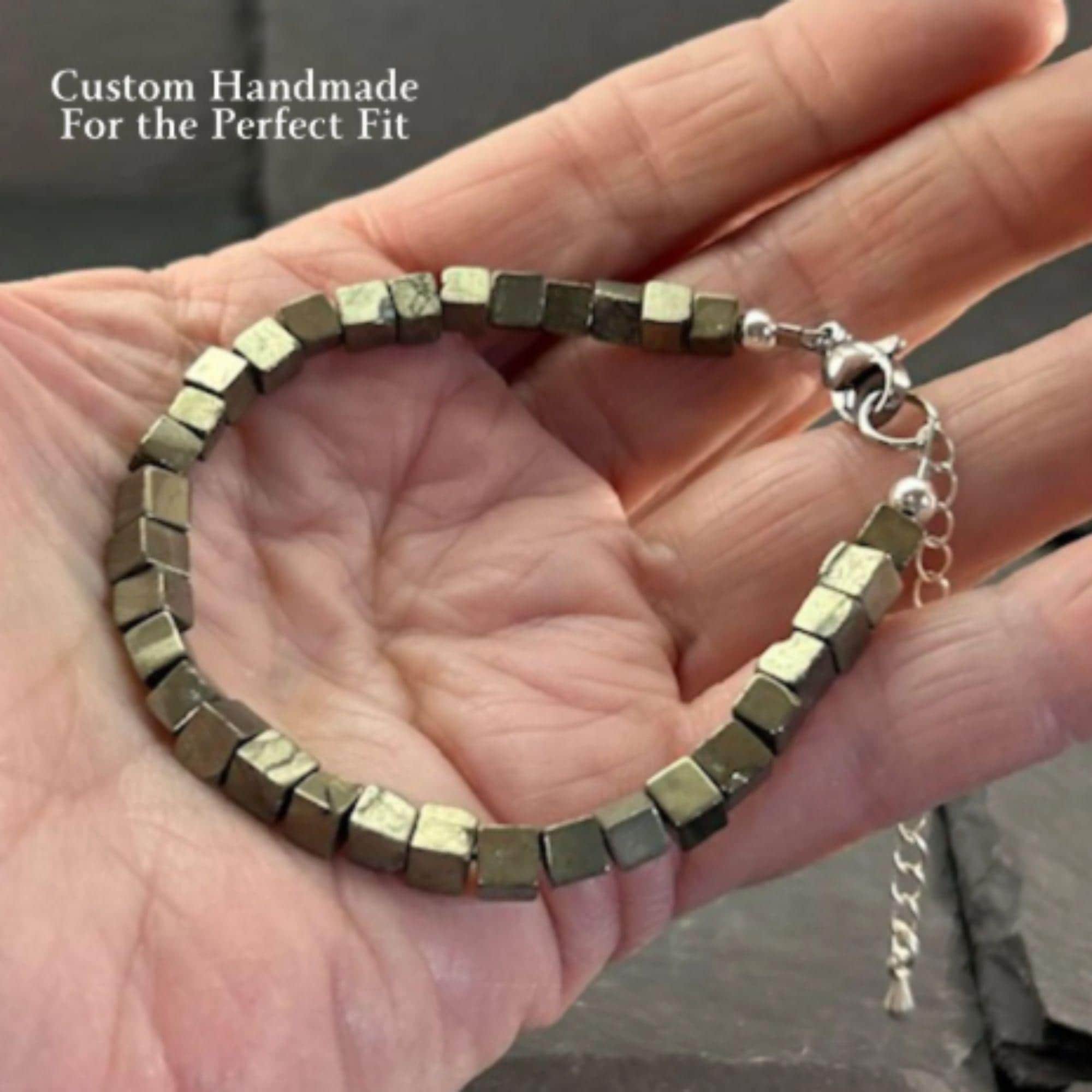 Handmade Pyrite Cube Bracelet: Gemstone Healing Crystal Jewelry