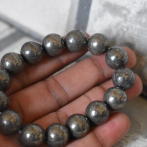 Handmade Natural Pyrite Bracelet-12mm Round Pyrite Stretch Fit Bracelet