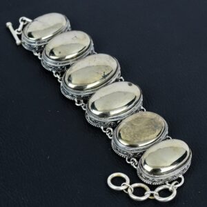 Handmade Vintage Pyrite Bracelet: 925 Sterling Silver Adjustable Gemstone Jewelry