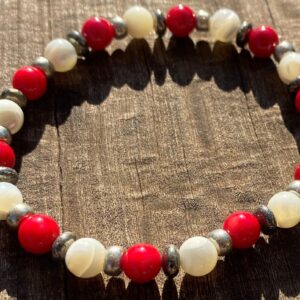Mother of Pearl, Red Coral and Pyrite Healing Stone Bracelet or Anklet with Positive Energy!