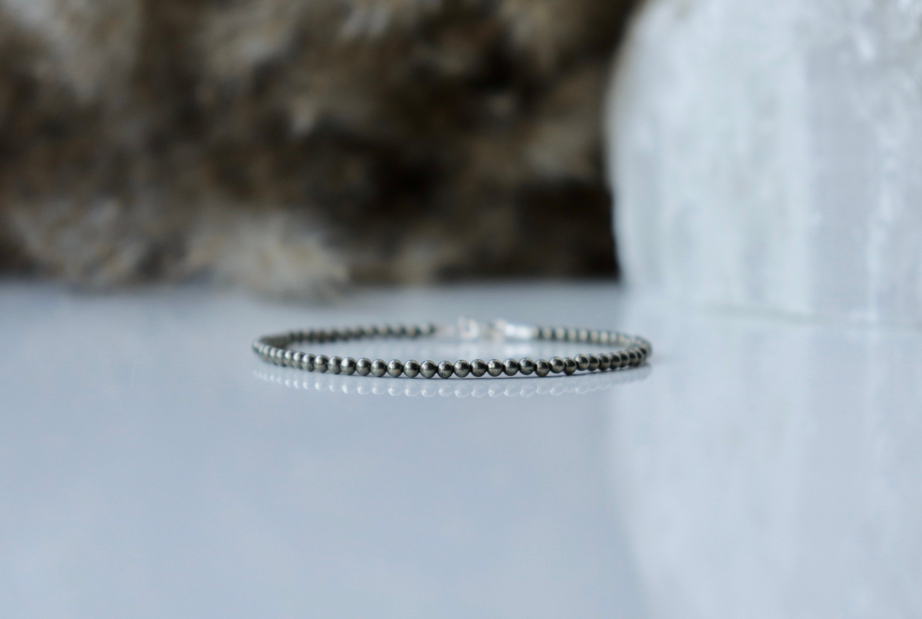 Natural Pyrite Bracelet 2mm, Sterling Silver Clasp