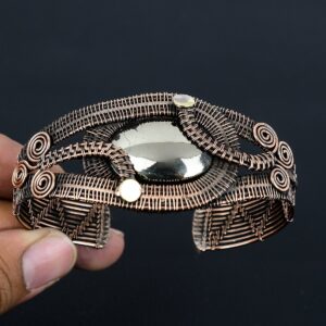 Pyrite Bracelet, Natural Apache Pyrite Bracelet, Copper Wire Wrapped Adjustable Gemstone Bangle Handmade Jewelry, Birthday Gifts For Her/Him