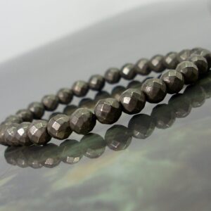 Natural Pyrite faceted 6mm Bracelet, Natural Gemstone Beads Women Men Stretch Bracelet, Genuine Gemstone Healing Crystal Bracelet + Gift Bag