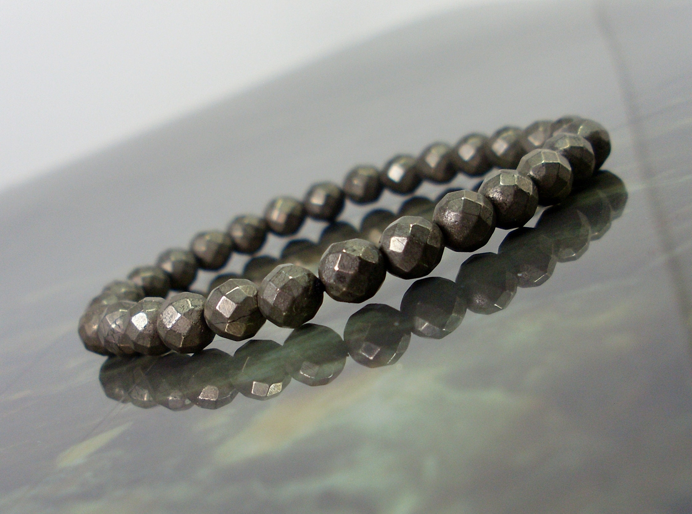 Natural Pyrite Faceted 6mm Bracelet, Natural Gemstone Beads Women Men Stretch Bracelet, Genuine Gemstone Healing Crystal Bracelet + Gift Bag