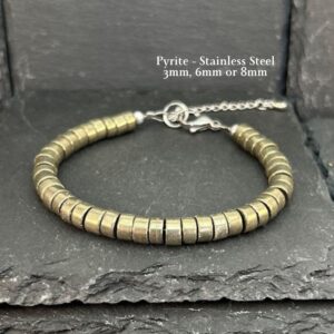Pyrite Bracelet – Stainless Steel | 3mm 6mm 8mm Tube Beads | Protection & Abundance Jewelry