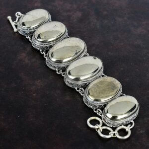 Vintage Oval Pyrite Gemstone Bracelet: Handmade 925 Sterling Silver