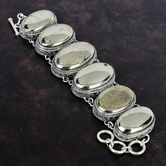 Vintage Oval Pyrite Gemstone Bracelet: Handmade 925 Sterling Silver