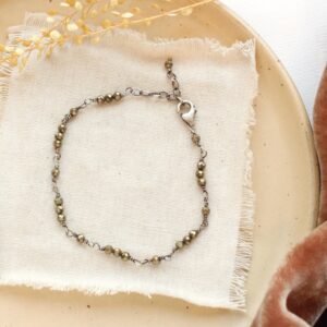 Wrapped Pyrite Bracelet, Dainty Gemstone Bracelet, Sparkly Bracelet