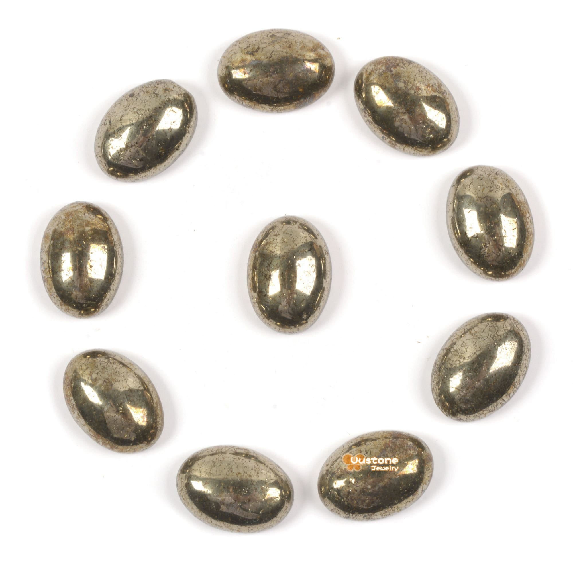 14mm Natural Pyrite Gemstone Oval Flatback Cab Cabochon