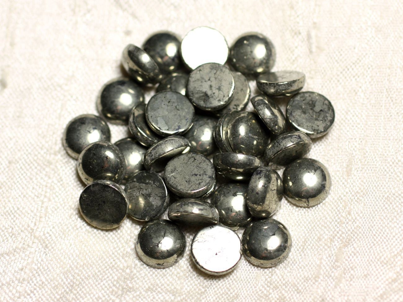 1pc - Cabochon Demi Perle Pierre - Pyrite Dorée Rond 10mm -  4558550084811