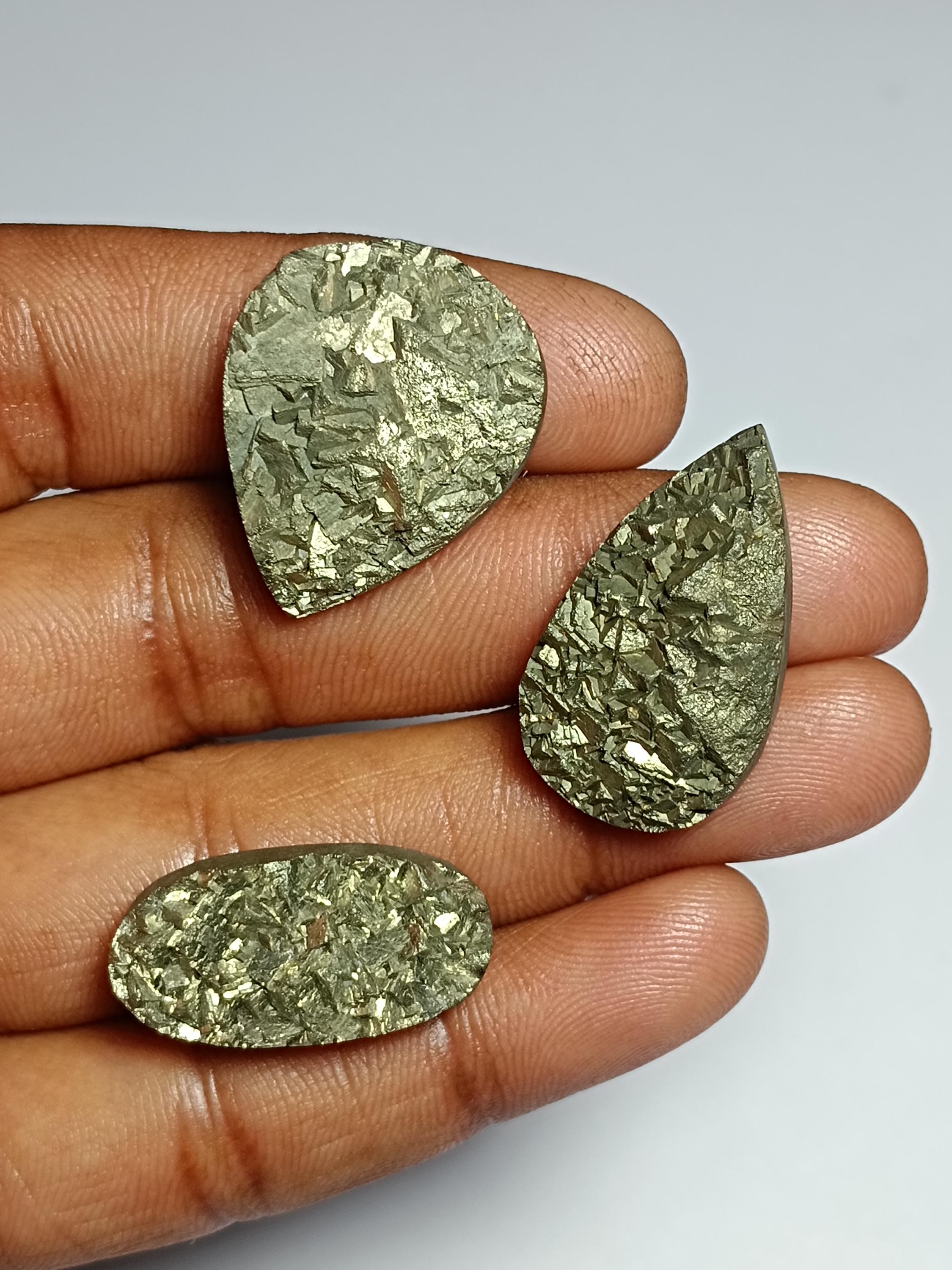 Golden Pyrite Druzy Cabochons, Natural Loose Stone For Jewelry Making (138 Cts.)