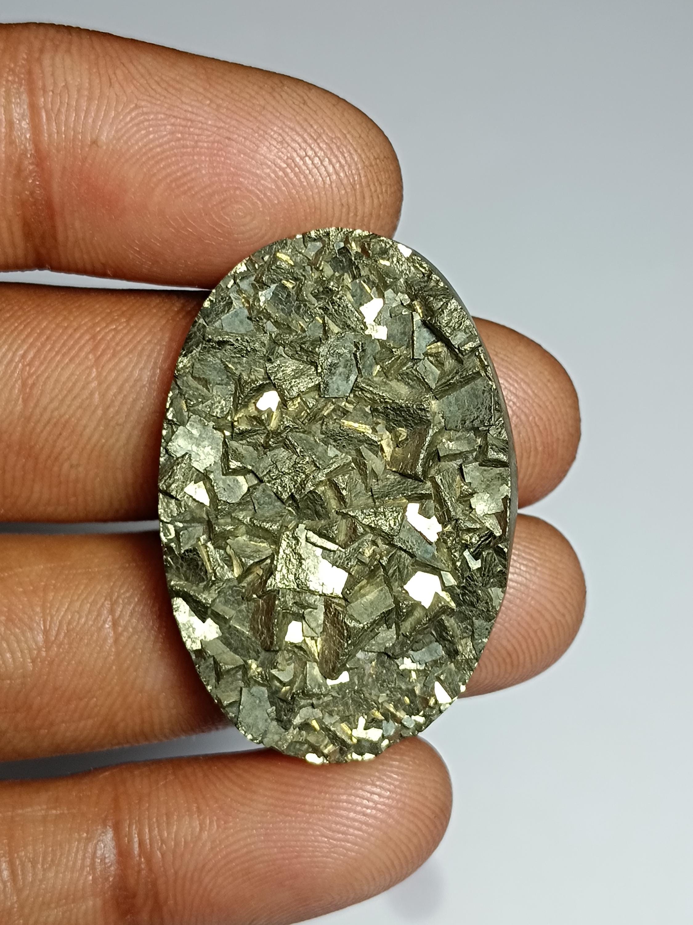 Golden Pyrite Druzy Cabochon, Natural Loose Gemstone, Jewelry Making