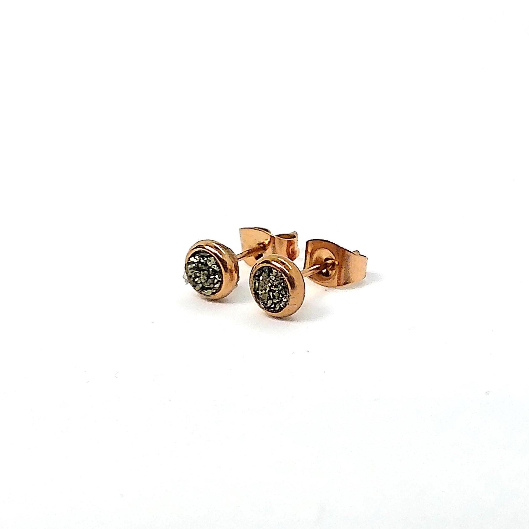 Pyrite 4mm Crushed Stone Rose Gold Plated Stud Earrings