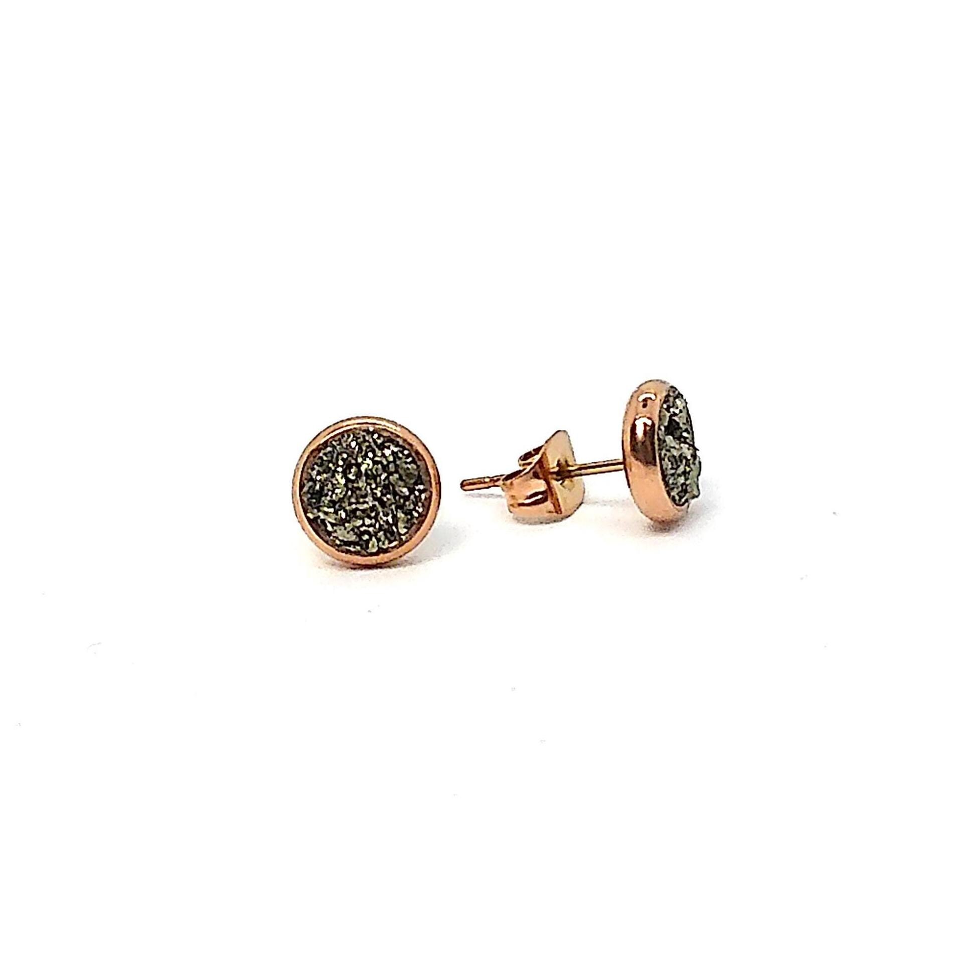 Pyrite 6mm Crushed Stone Rose Gold Plated Stud Earrings