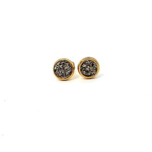 Pyrite 6mm Crushed Stone Gold Plated Stud Earrings Pyrite 6mm Crushed Stone Gold Plated Stud Earrings