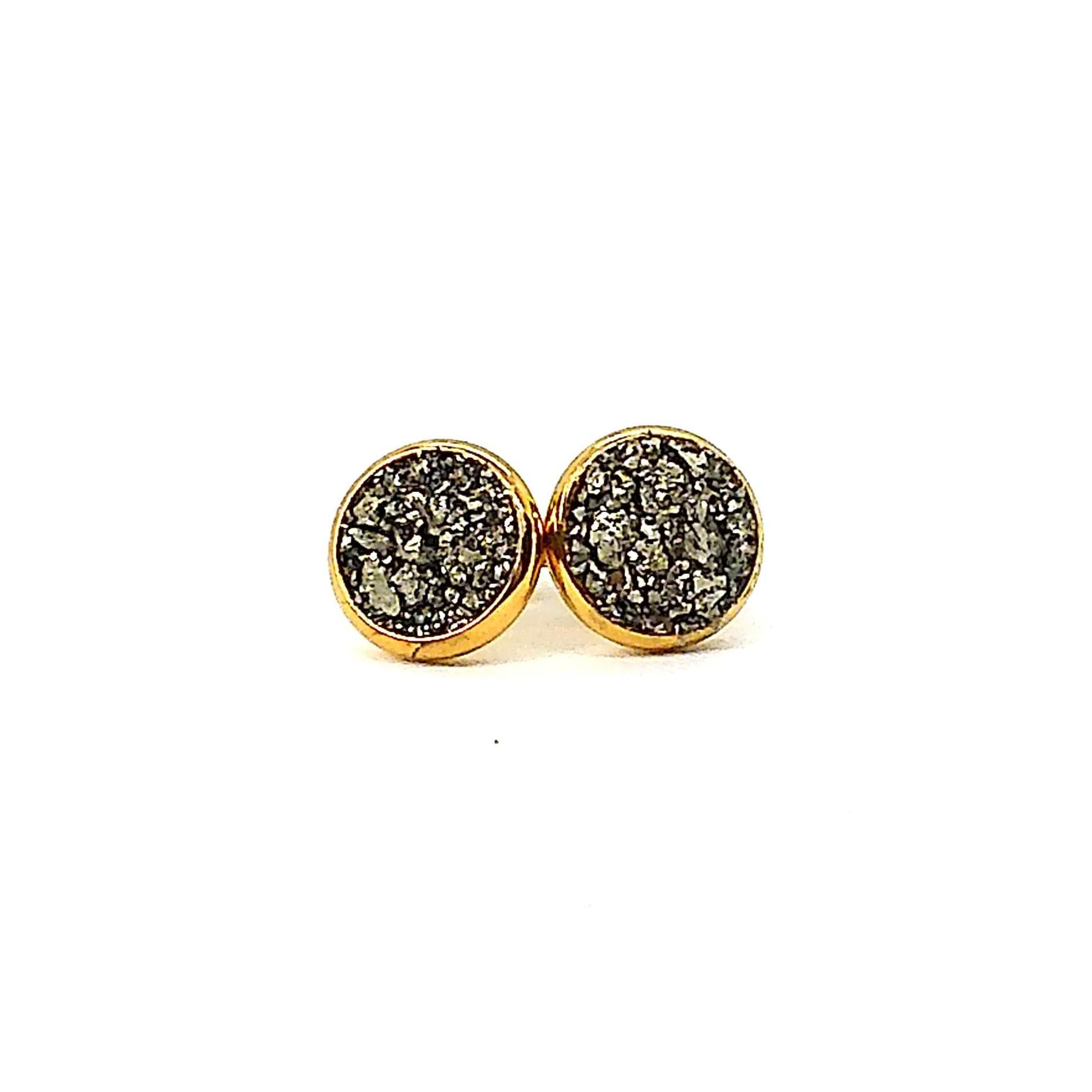 Pyrite 8mm Crushed Stone Gold Plated Stud Earrings