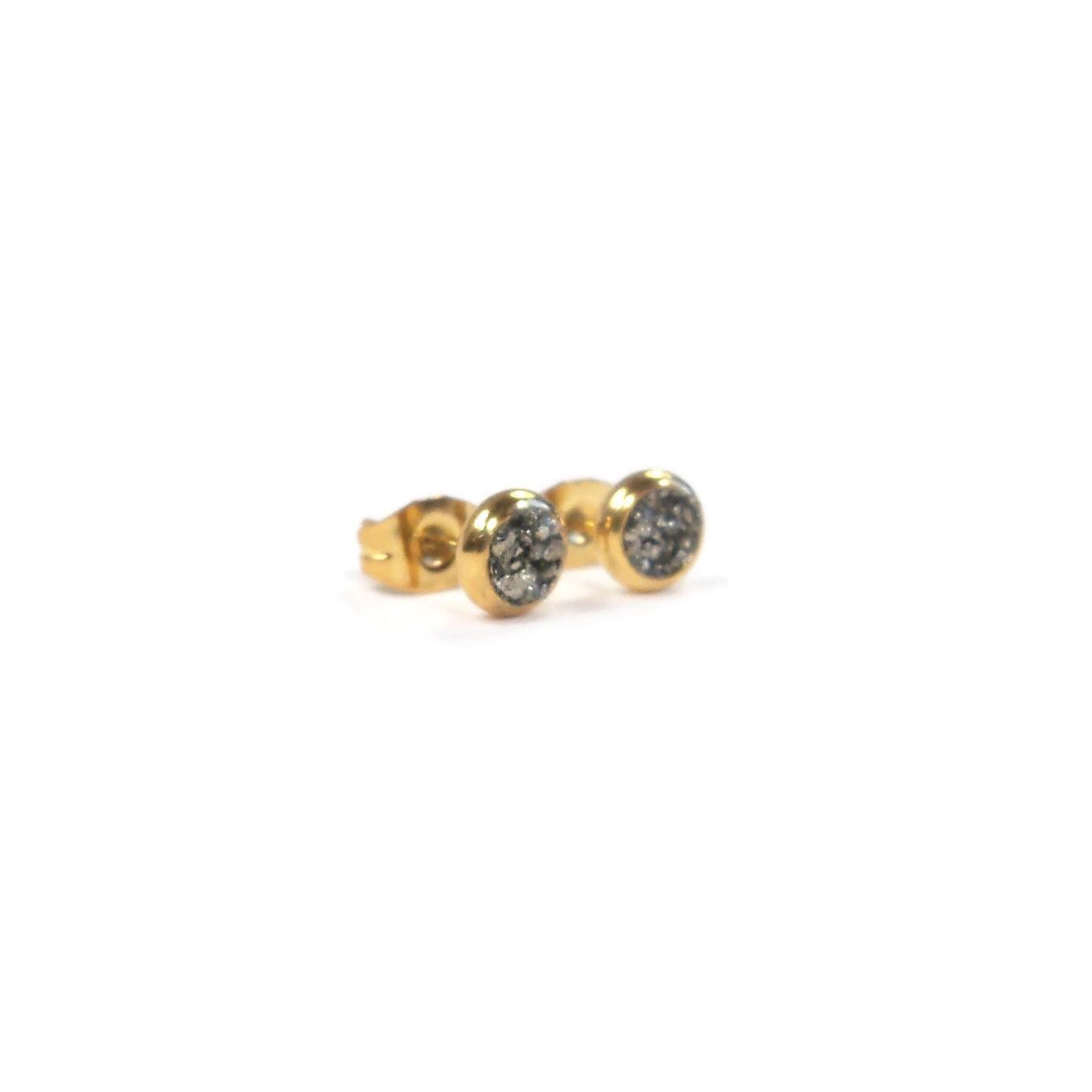 Pyrite Crushed Stone Gold Plated Stud Earrings 3 Sizes! Fools Gold Pyrite Crushed Stone Gold Plated Stud Earrings 3 Sizes! Fools Gold
