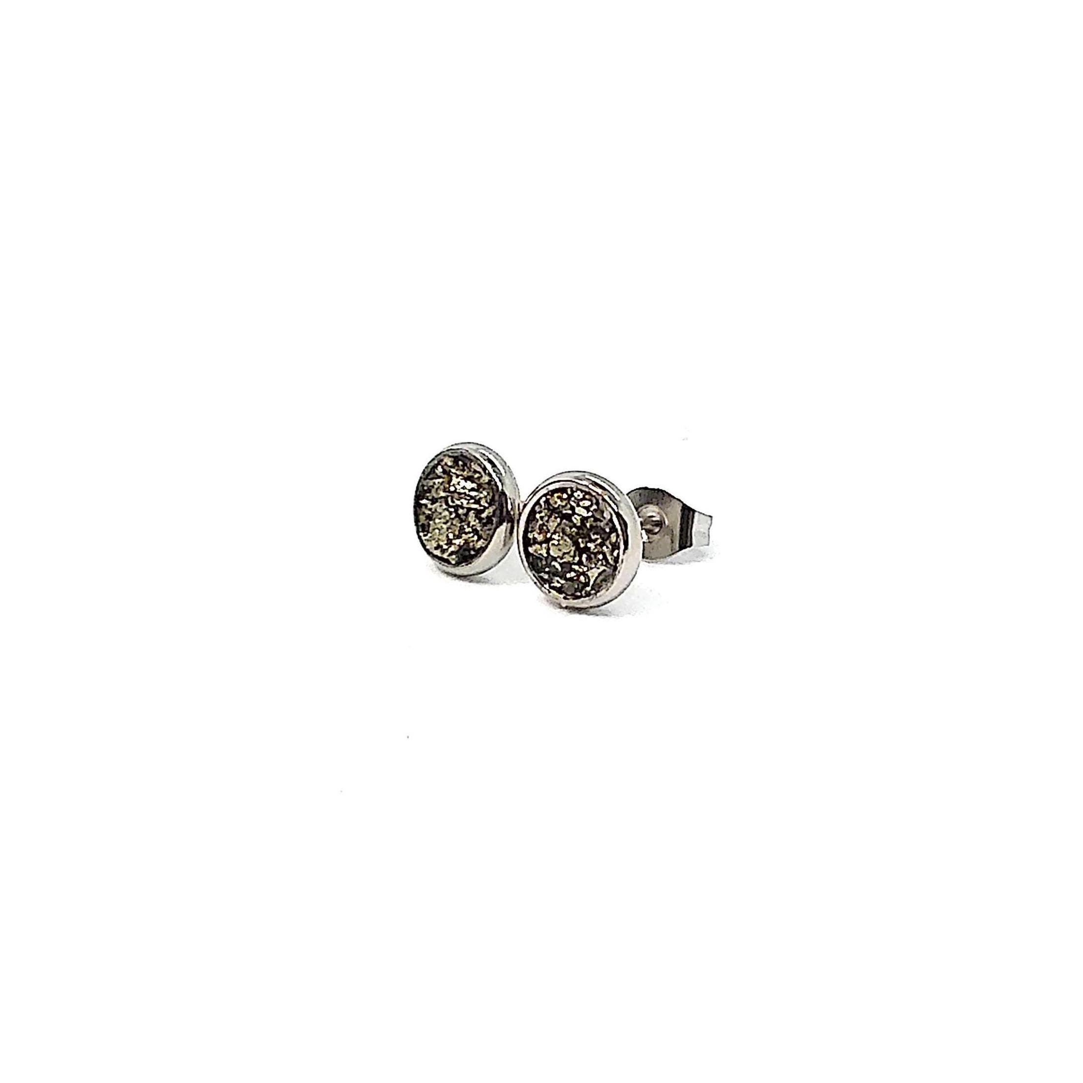 Pyrite Crushed Stone Hypoallergenic Stainless Steel 6mm Stud Earrings