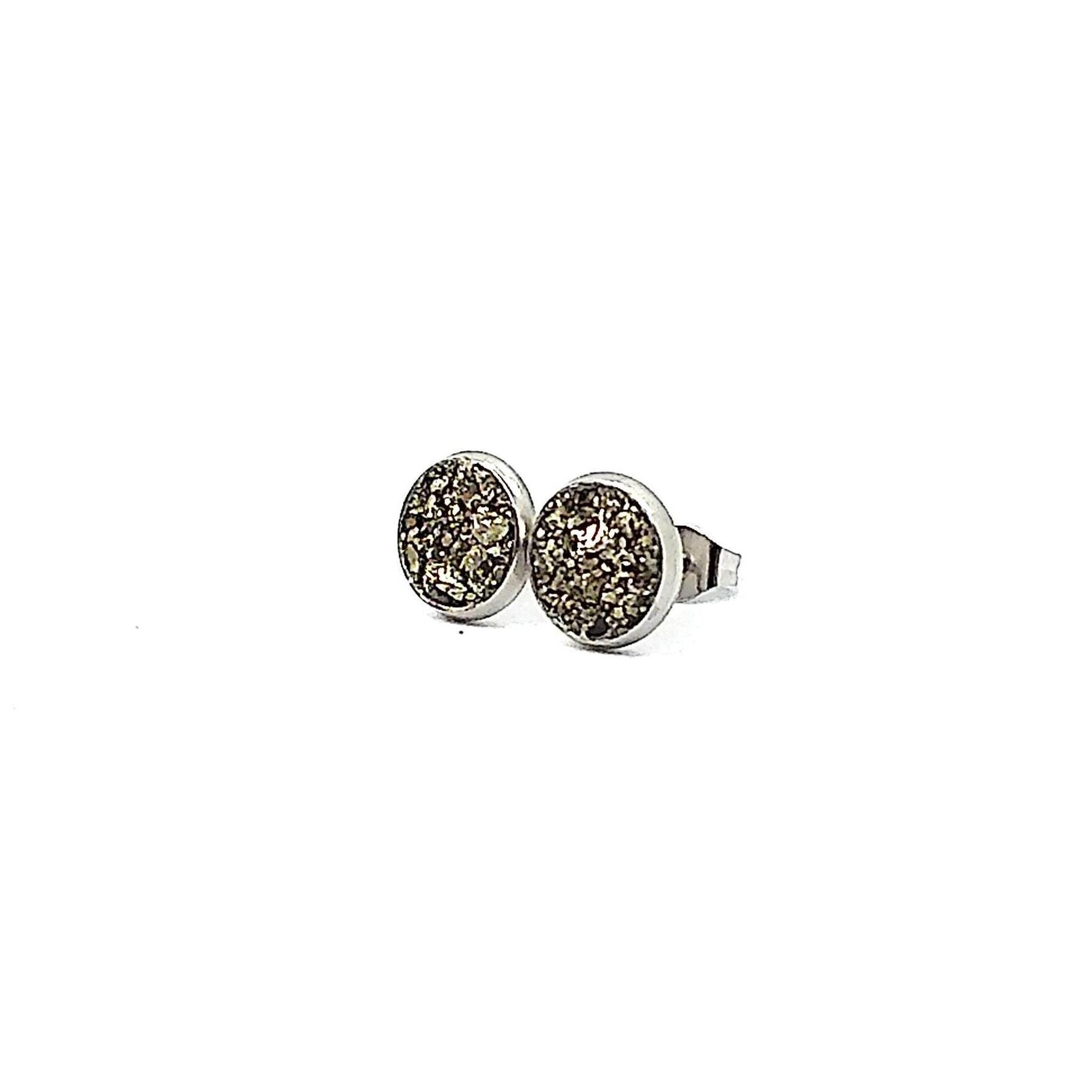 Pyrite Crushed Stone Hypoallergenic Stainless Steel 8mm Stud Earrings