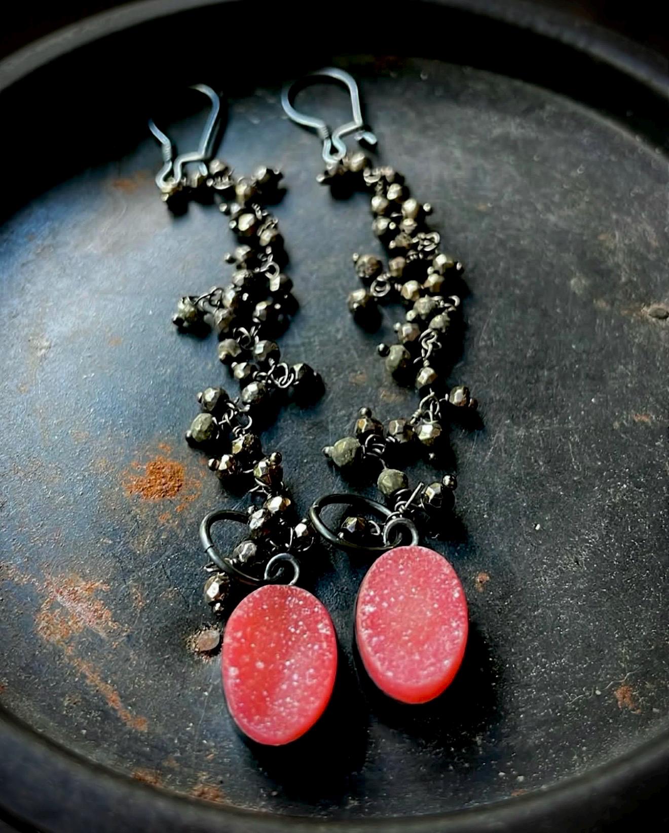 Pyrite Earrings, Druzy Earrings, Dangle Earrings