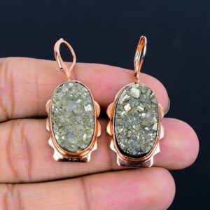 Pyrite Druzy Earrings, Natural Pyrite Earrings, Pure Copper Earrings, Lever Back Earring, Pyrite Copper Jewelry Handmade Gift For Mom & Wife Pyrite Druzy Earrings, Natural Pyrite Earrings, Pure Copper Earrings, Lever Back Earring, Pyrite Copper Jewelry Handmade Gift For Mom & Wife
