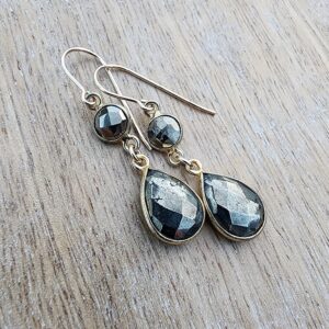 Pyrite Gemstone Dangle Earrings Gold, Small Teardrop Earrings, Pyrite Jewelry, Holiday Earrings, Sparkly Earrings, Tiered Gemstone Earrings Pyrite Gemstone Dangle Earrings Gold, Small Teardrop Earrings, Pyrite Jewelry, Holiday Earrings, Sparkly Earrings, Tiered Gemstone Earrings
