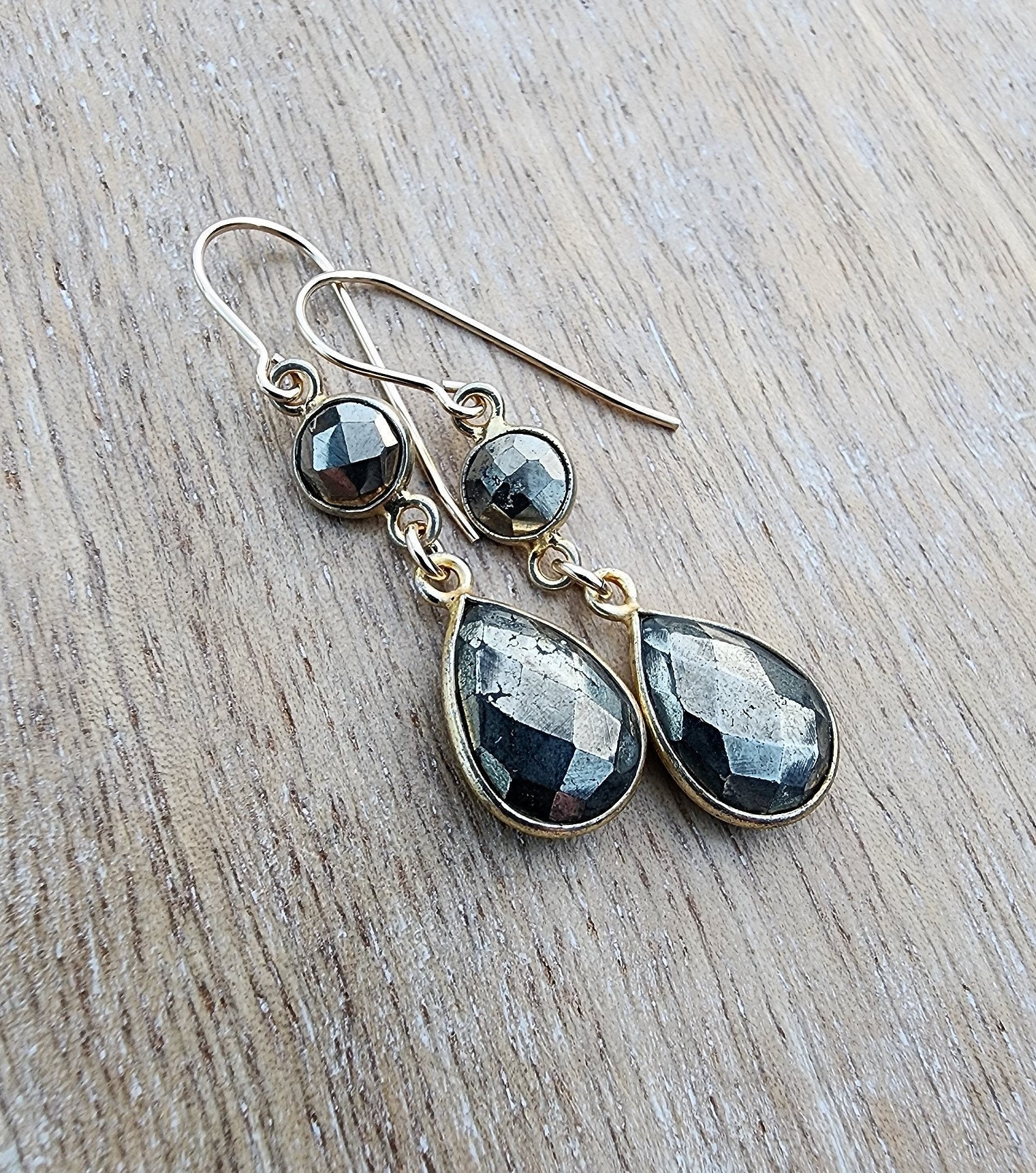 Pyrite Gemstone Dangle Earrings Gold, Small Teardrop Earrings, Pyrite Jewelry, Holiday Earrings, Sparkly Earrings, Tiered Gemstone Earrings Pyrite Gemstone Dangle Earrings Gold, Small Teardrop Earrings, Pyrite Jewelry, Holiday Earrings, Sparkly Earrings, Tiered Gemstone Earrings