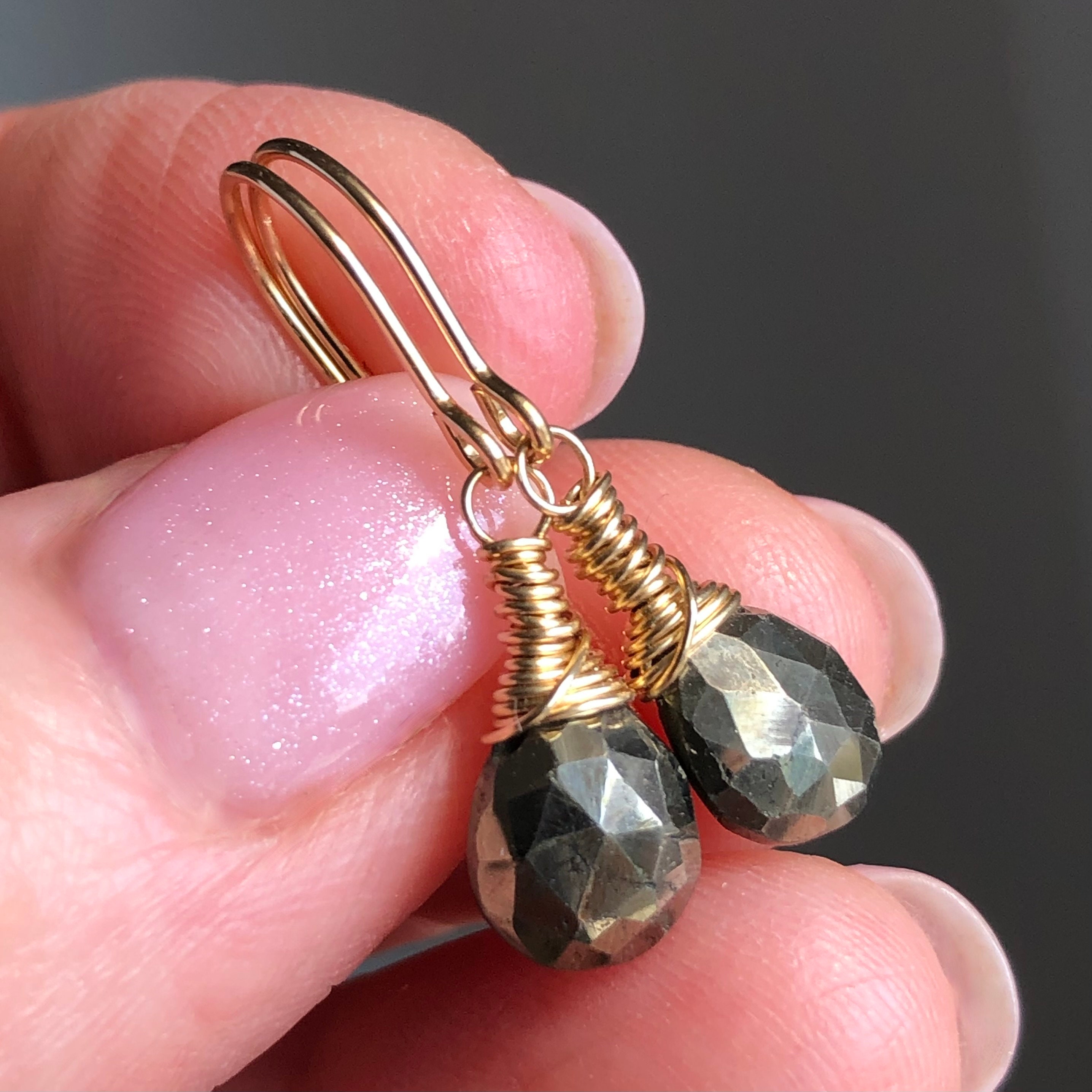 Pyrite Earrings Gold Filled Wire Wrapped Natural Gemstone Simple Minimalist Dainty Dangle Drops Birthday Gift For Her Women Mom Wife 7430 Pyrite Earrings Gold Filled Wire Wrapped Natural Gemstone Simple Minimalist Dainty Dangle Drops Birthday Gift For Her Women Mom Wife 7430