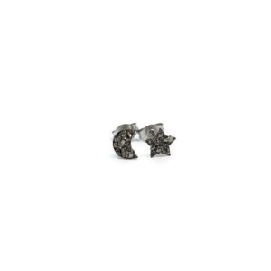 Moon & Star Pyrite Crushed Stone Hypoallergenic Stainless Steel Stud Earrings Fools Gold