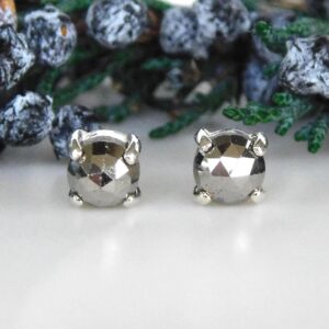 Natural Pyrite 5mm Stud Earrings: Rose Cut, Sterling Silver Natural Pyrite 5mm Stud Earrings: Rose Cut, Sterling Silver
