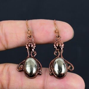 Pyrite Earrings, Natural Pyrite Gemstone Copper Electroformed Earrings, Real Pyrite Crystal Earrings, Unique Holiday Gifts For Wife & Mom Pyrite Earrings, Natural Pyrite Gemstone Copper Electroformed Earrings, Real Pyrite Crystal Earrings, Unique Holiday Gifts For Wife & Mom