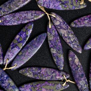 Natural Purple African Iron Pyrite Earring Pairs-Frosted Willow Leaf Iron Pyrite Top Drilled Earrings Natural Purple African Iron Pyrite Earring Pairs-Frosted Willow Leaf Iron Pyrite Top Drilled Earrings