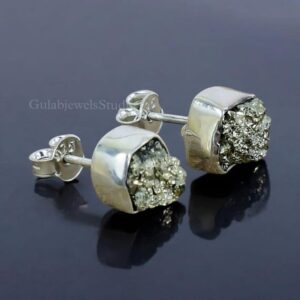 Handmade Raw Pyrite Sterling Silver Earrings, Boho Jewelry Handmade Raw Pyrite Sterling Silver Earrings, Boho Jewelry