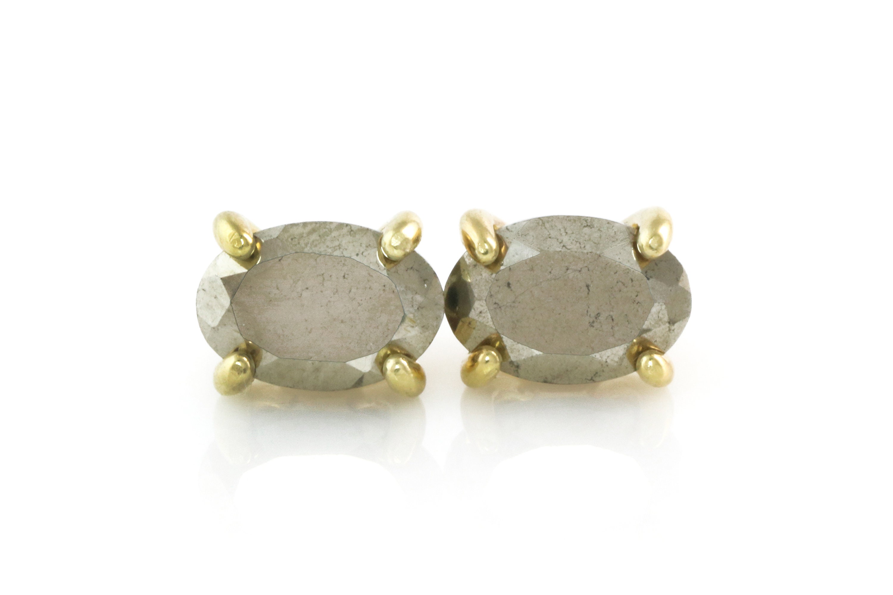 Oval Gemstone Earrings 18k · Natural Raw Pyrite Earrings · 14k Solid Gold Stud Earrings · Pyrite Stud Earrings For Women