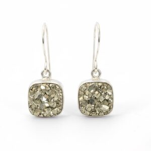 Raw Pyrite Dangle Earrings: 925 Sterling Silver, Boho Stone Raw Pyrite Dangle Earrings: 925 Sterling Silver, Boho Stone