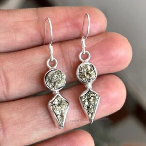 Raw Pyrite Dangle Earrings: Sterling Silver Kite Pyrite Jewelry