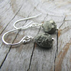 Raw Pyrite Earrings, small, hammered gemstone nuggets, simple earrings, dangles Raw Pyrite Earrings, small, hammered gemstone nuggets, simple earrings, dangles