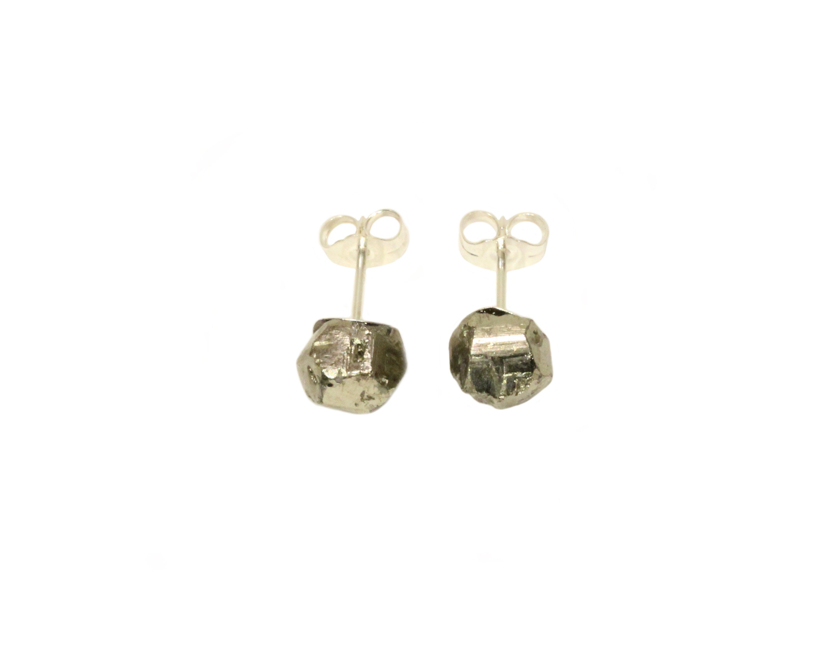 Raw Pyrite Stud Earrings: Sterling Silver Mineral Rock Earrings