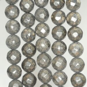 10mm Iron Pyrite Gemstone Faceted Round Loose Beads 7.5 Inch Half Strand (90189011-b79)
