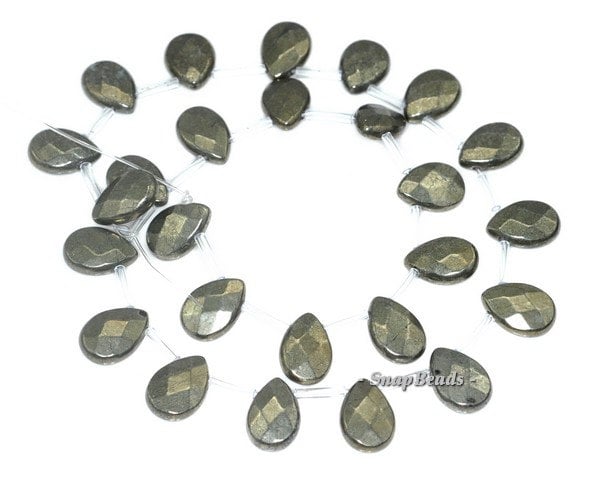 14x10mm Iron Pyrite Gemstone Faceted Teardrop 14x10mm Loose Beads 15.5 Inch Full Strand (90187842-421)