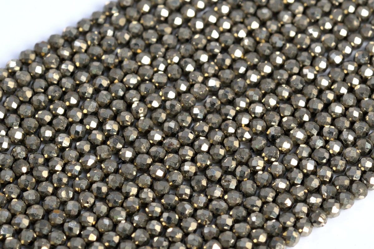 2mm Copper Pyrite Beads Grade Aaa Genuine Natural Gemstone Full Strand Faceted Round Loose Beads 15" Bulk Lot Options (107181-2304)