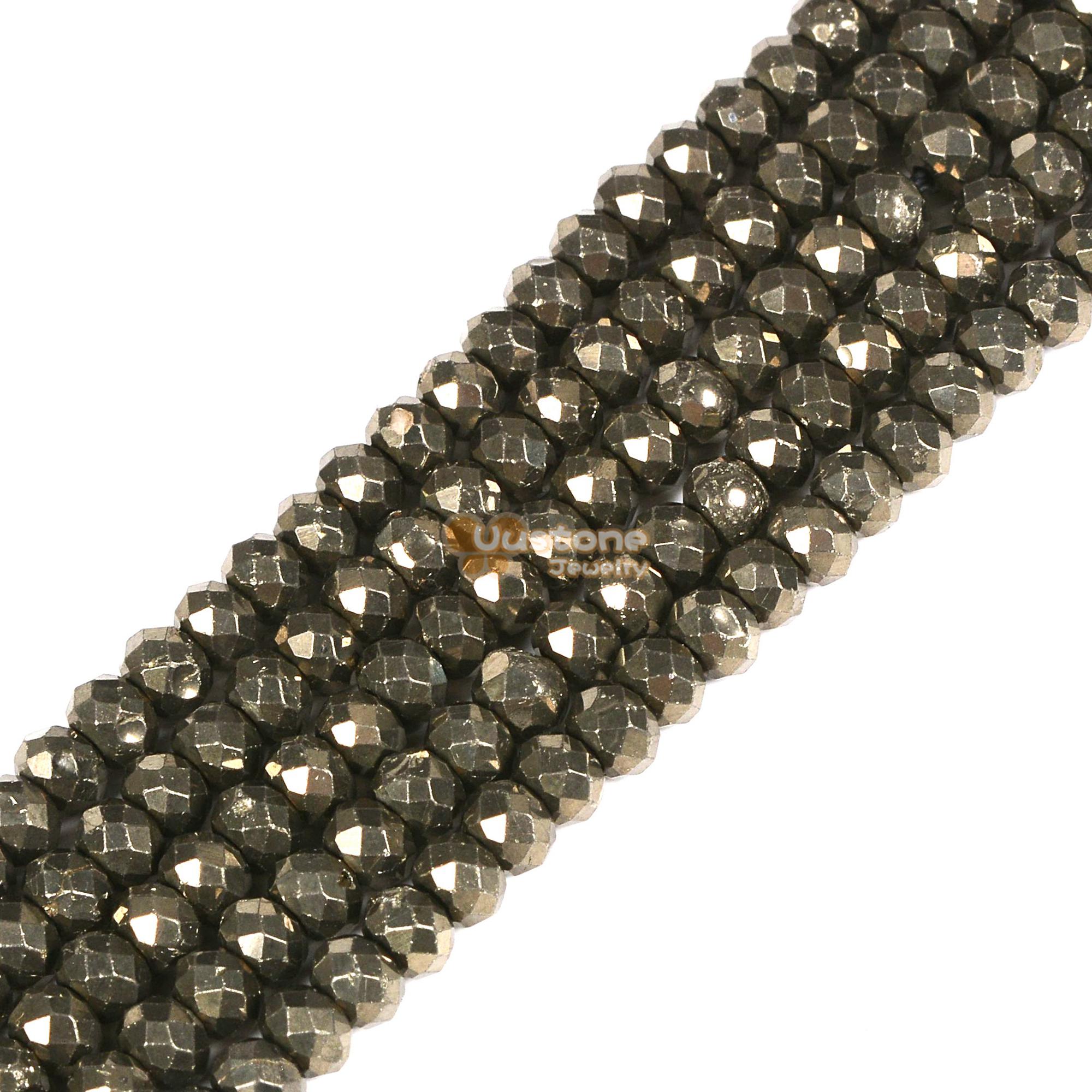 3.7mm To 4.7mm Faceted Pyrite Rondelle Loose Beads 16"