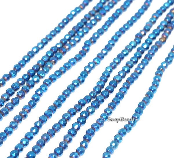 3mm Blue Pyrite Gemstone Blue Faceted Round 3mm Loose Beads 7.5 Inch Half Strand (90113115-148)