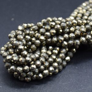 3mm Pyrite Gemstone Faceted Round Beads - 15" Strand
